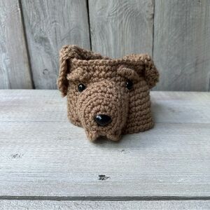 Handmade Crochet Winter Ear Warmer For Kids‎ Brown Dog 3-6 Months